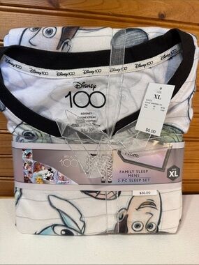 Disney 100 Matching Family Pajama Collection - White with character sketches xl